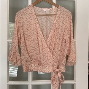 Lauren Conrad peach polkadot wrap blouse